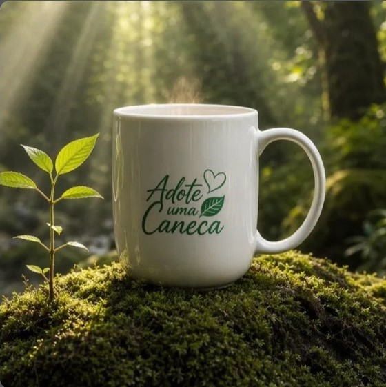 Caneca branca Adote uma Caneca em meio à natureza